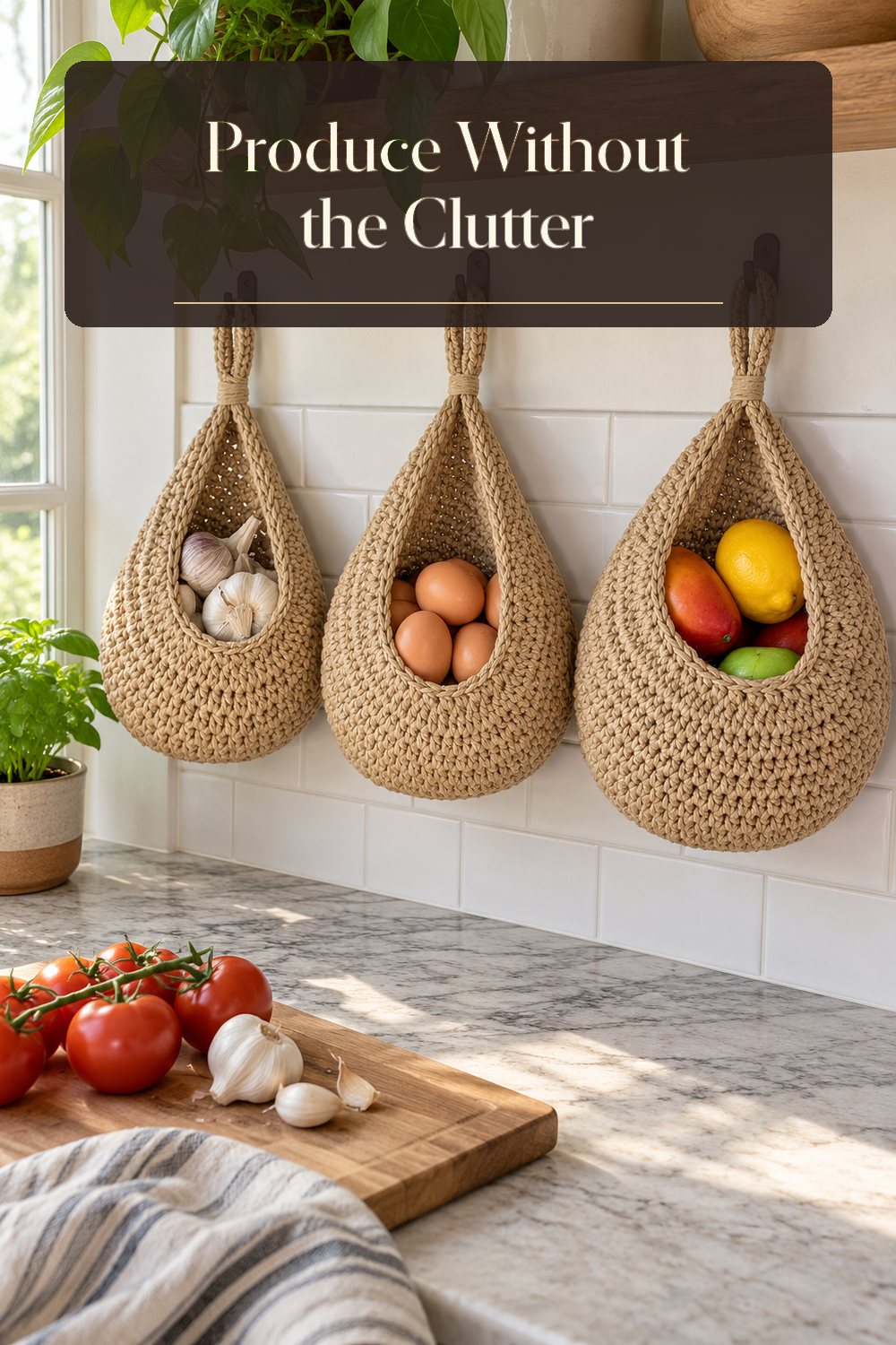 A realistic produce basket organizing produce in a naturally lit lived-in home.