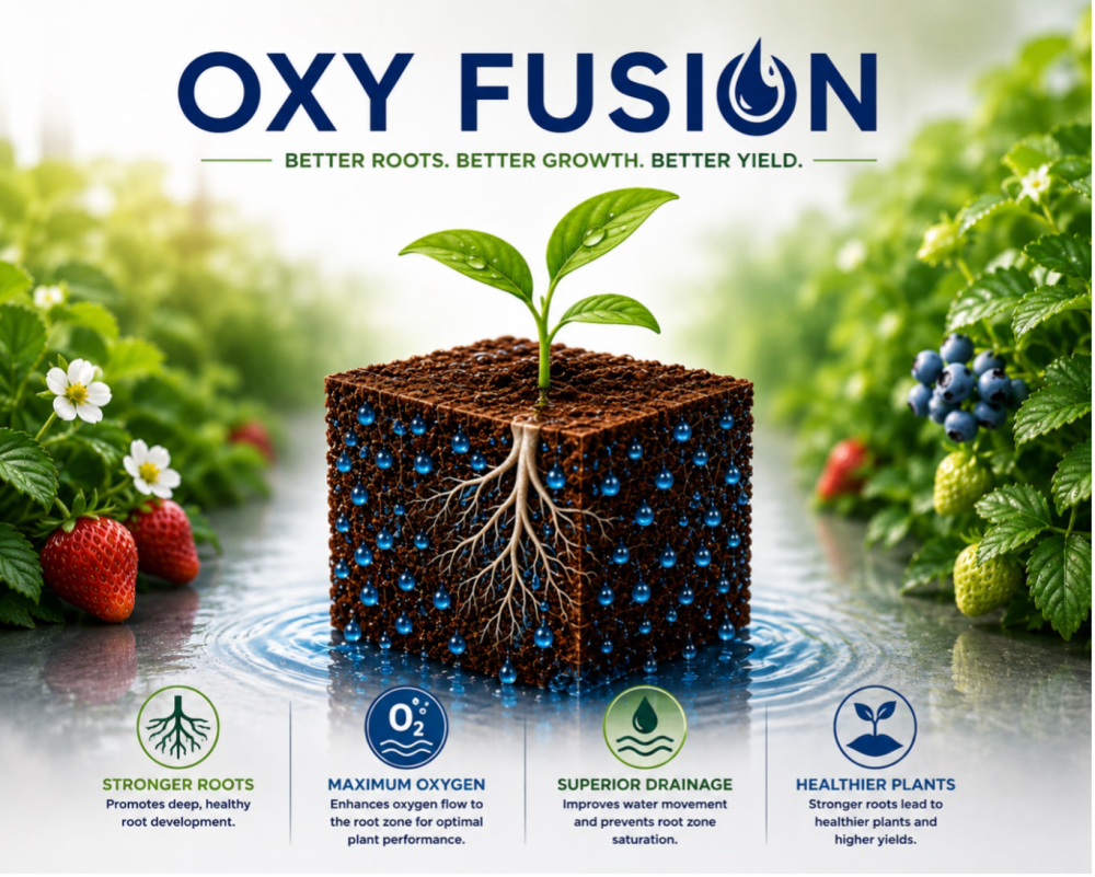 OxyFusion-better roots, better growth, better yield with stronger roots, maximum oxygen, superior drainage, and healthier plants
