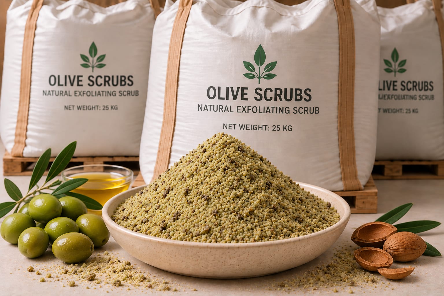 Olive Scrubs in Cerium Chemicals packaging