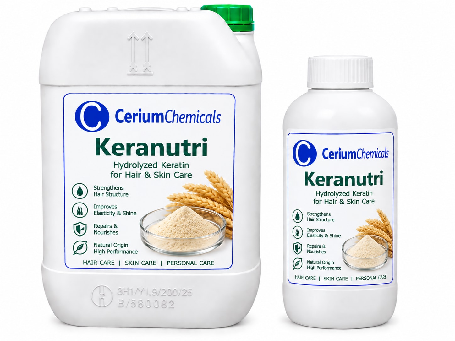 Keranutri Active in a one-litre Cerium Chemicals container