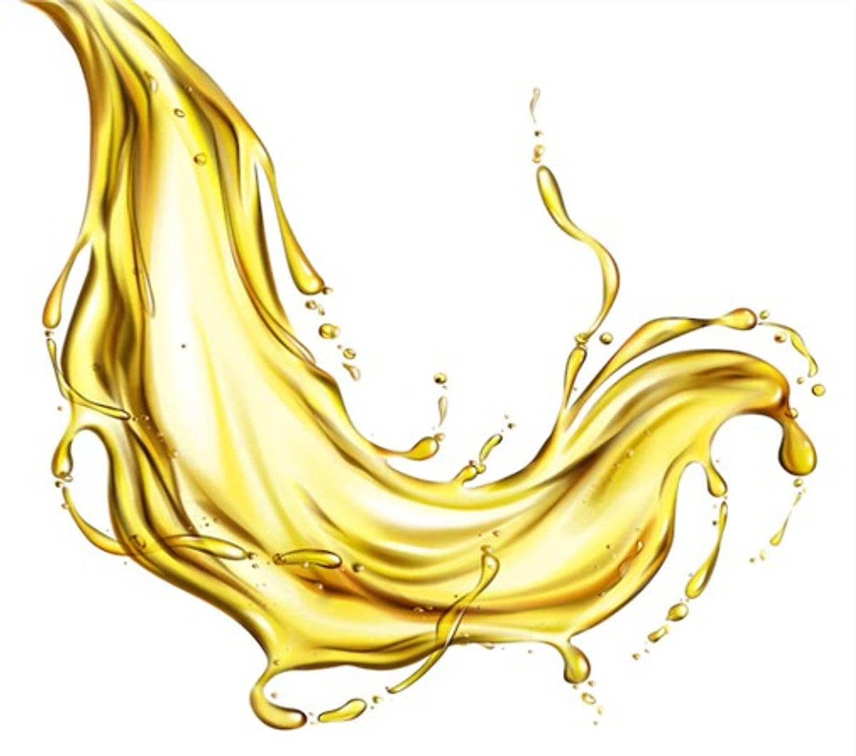 A splash of golden oil against a white background