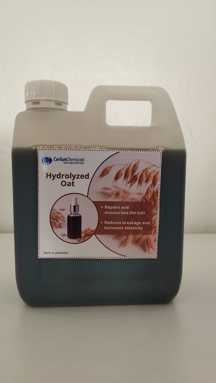 Hydrolyzed Oat in a one-litre Cerium Chemicals container