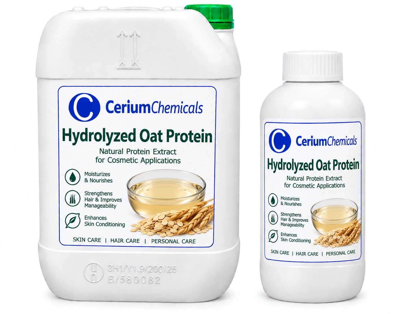 Hydrolyzed Oat in a one-litre Cerium Chemicals container