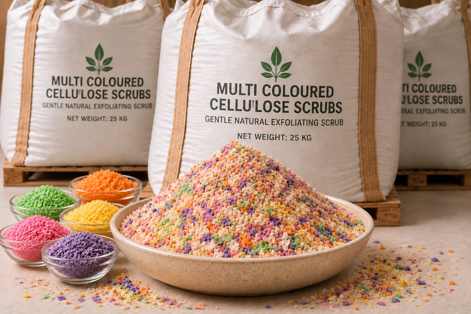 Multi Coloured Cellulose Scrubs in Cerium Chemicals packaging