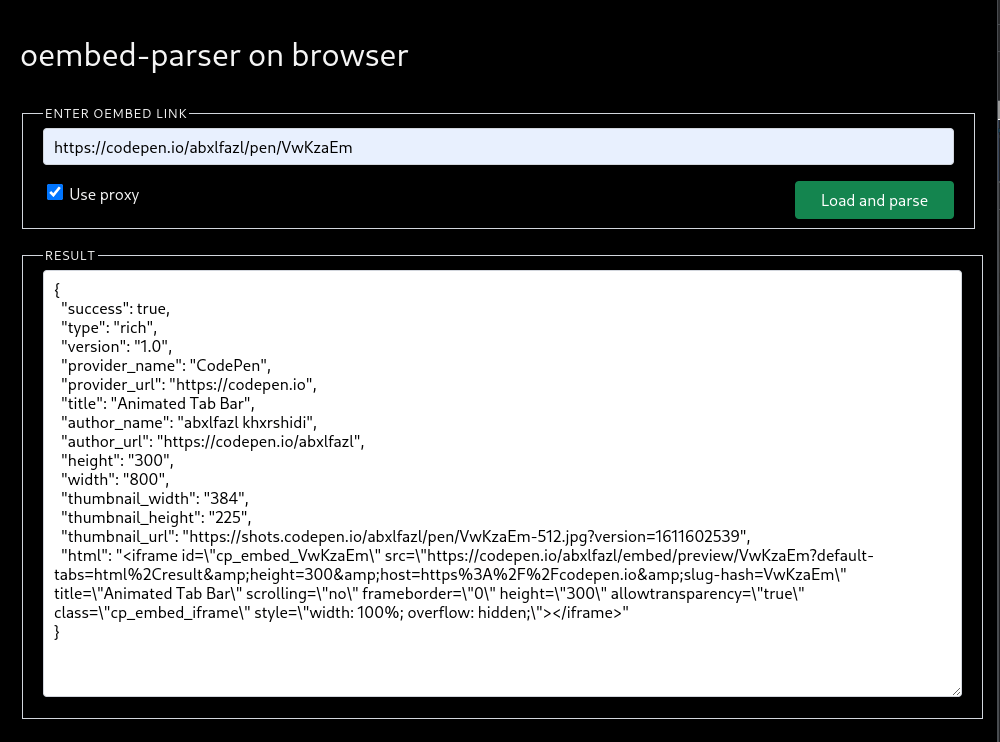 oembed-extractor on browser
