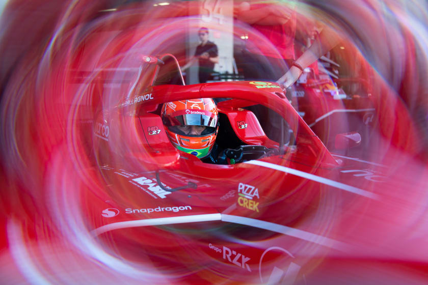 Panning shot of the cockpit at speed
