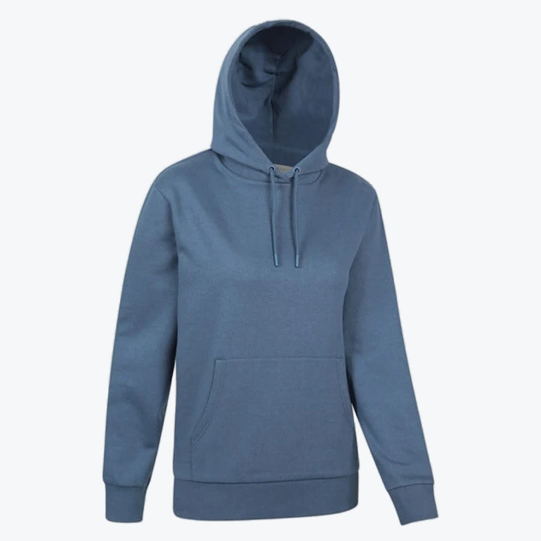 Slate Blue Pullover Hoodie A plain slate blue pullover hoodie with a kangaroo pocket and hood, displayed flat against a white background.