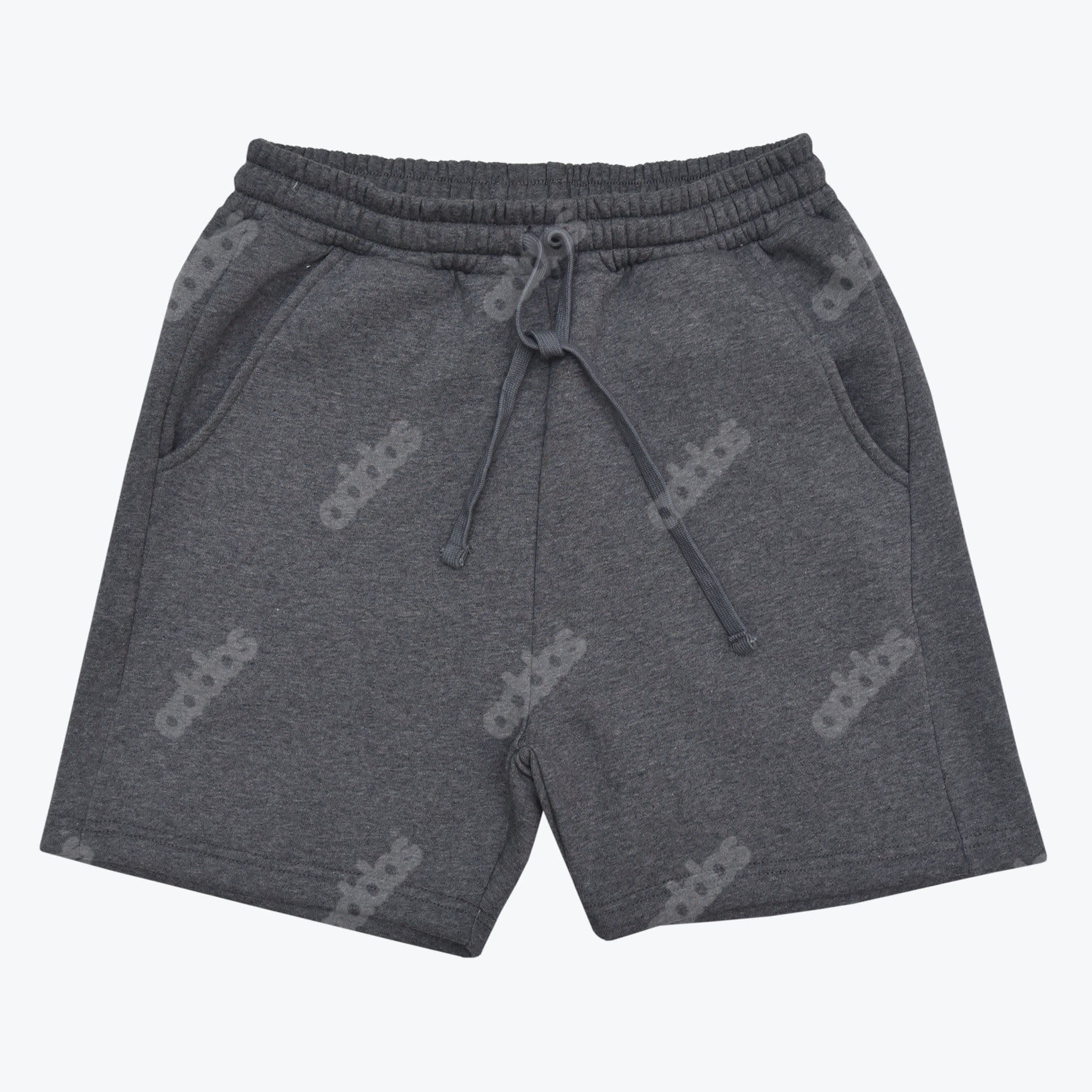 Addos Men’s Charcoal Grey Fleece Shorts Dark grey Addos fleece shorts with an elastic drawstring waist, side pockets displayed flat against a white background.