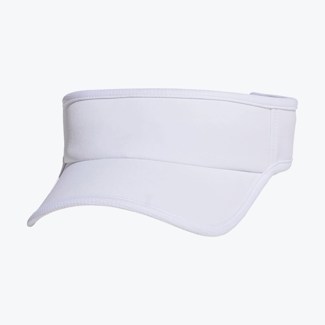 White Sun Visor Hat A plain white athletic sun visor hat shown against a light background.