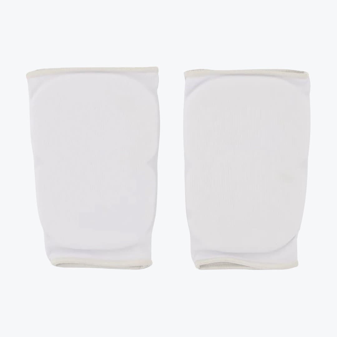 White Sports Knee Pads A pair of white padded knee sleeves shown side-by-side on a white background.