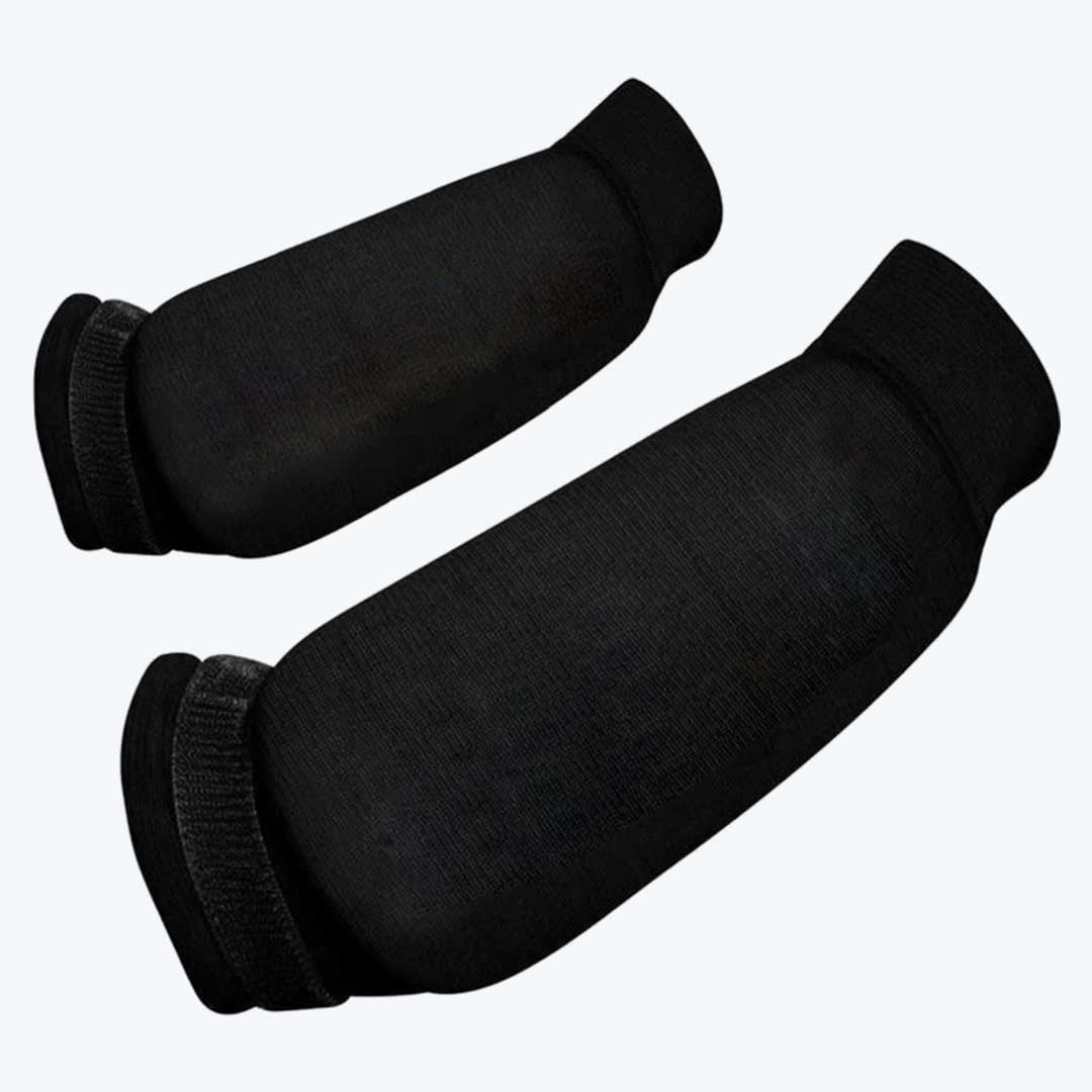 Black Padded Protective Sleeves A pair of black padded protective sleeves with elastic cuffs on a white background.
