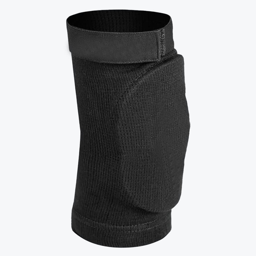 Black Padded Knee Sleeve A black padded knee sleeve with an adjustable top strap, shown against a plain white background.