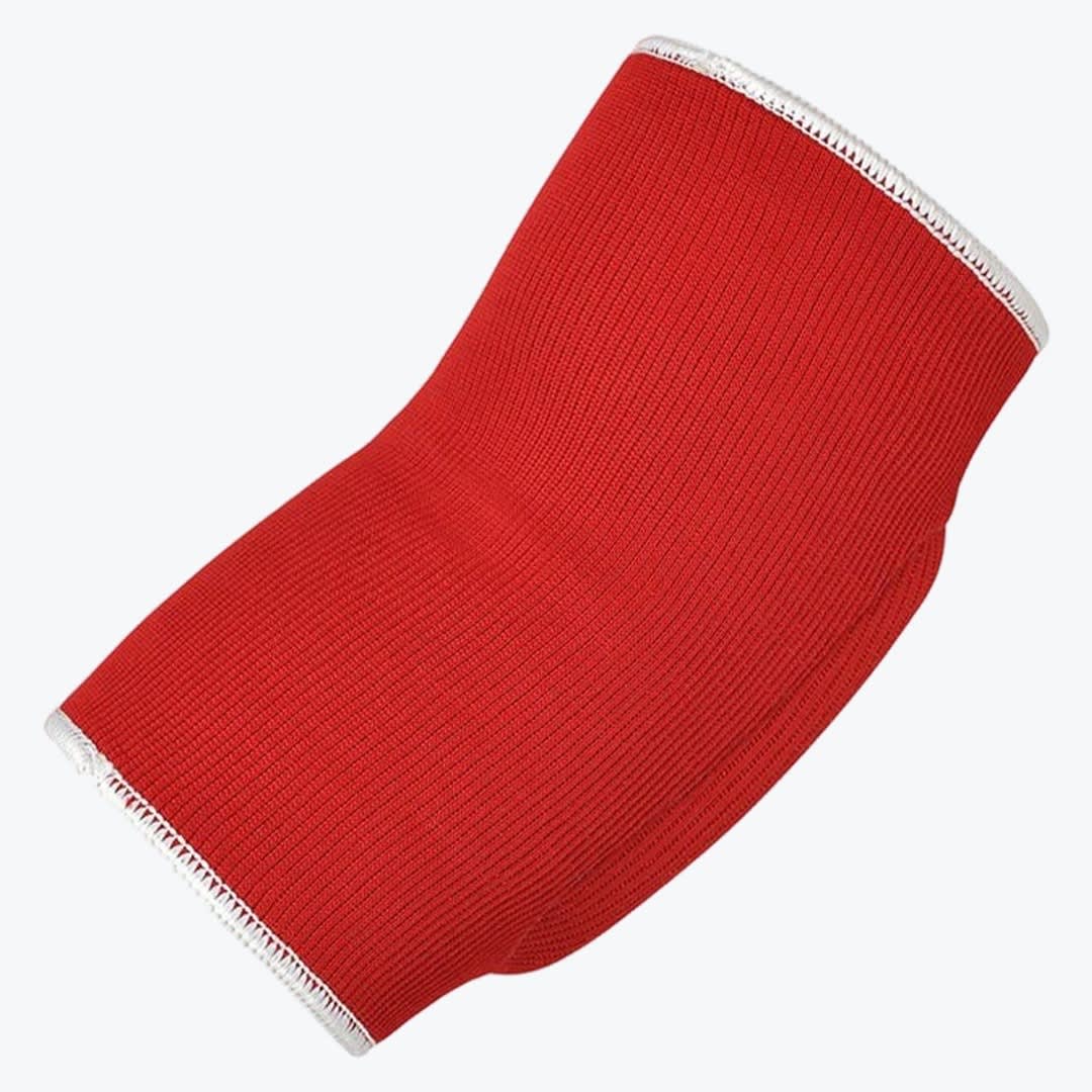 Red Elastic Compression Joint Support Sleeve A red elastic compression sleeve with white stitched borders, shown at an angle against a white background.