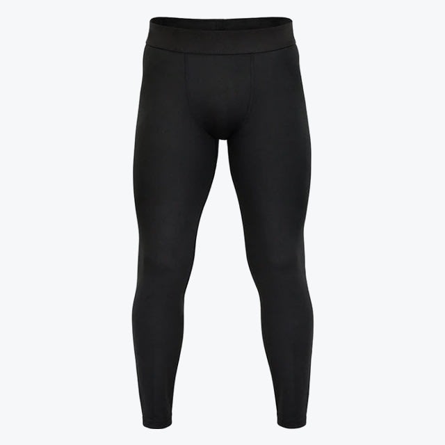 Men Black Compression Tights Front view of men black compression leggings on a white background.