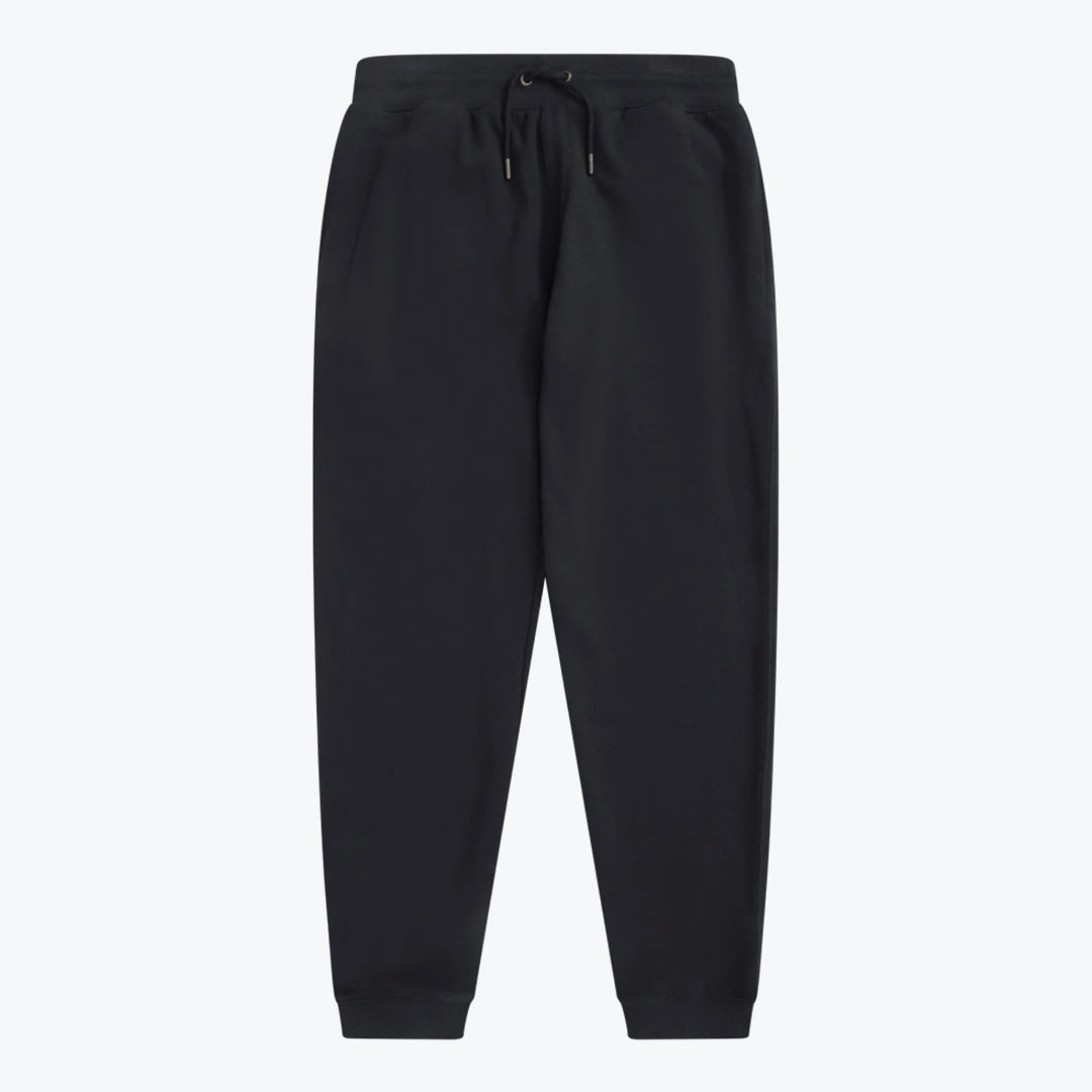 Black Jogger Sweatpants A pair of solid black jogger sweatpants with a drawstring waist and ribbed ankle cuffs, displayed against a plain white background.