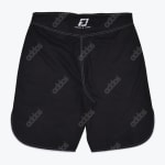 Rear view of black athletic shorts with white contrast stitching and a repeating diagonal logo pattern, showing the Figure & Form logo on the waistband.
