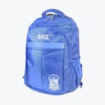 A royal blue backpack with white embroidered Greek letters and the Phi Beta Sigma fraternity crest on the front, set against a plain white background.