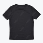 The back of a black short-sleeved Addos t-shirt with a subtle, repeating tonal logo pattern, shown flat against a white background.