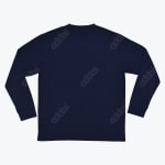 Back view of a navy blue Addos long-sleeve shirt with a subtle tone-on-tone all-over logo print.