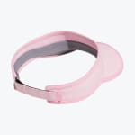 Rear view of a light pink sports visor with a grey inner band and an adjustable back strap.