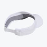 Rear view of a white athletic visor with a grey mesh inner lining and an adjustable hook-and-loop strap on a white background.
