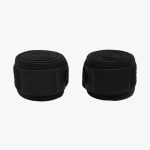 Two rolls of black athletic wraps with velcro closures side-by-side on a white background.