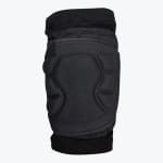 A black protective knee pad sleeve with segmented foam padding on a white background.