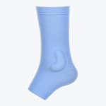 A light blue ankle compression sleeve with an integrated gel pad on the side, shown against a solid white background.