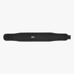 A black Addos weightlifting belt laid flat horizontally against a white background, showing its central logo and buckle mechanism.