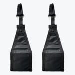 Two black hanging ab straps with padded arm slings and metal attachment rings, isolated on a white background.