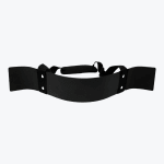 A black metal arm blaster bicep isolator with adjustable neck straps and padding, isolated on a white background.