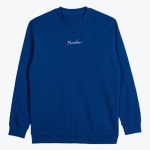 A royal blue crewneck sweatshirt with the word Freedom written in white cursive script on the center chest, displayed against a plain white background.