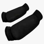 A pair of black padded protective sleeves with elastic cuffs on a white background.