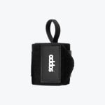 A black Addos wrist wrap with a thumb loop and a vertical white logo on a white background.