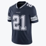 A navy blue Dallas Cowboys football jersey with the number 21 on the front, displayed against a white background.