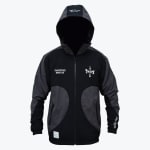 A black and grey hooded windbreaker jacket with TRAPX Boxing Club branding on a white background.