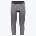 A front view of men grey 3/4 length compression tights with a black elastic waistband on a white background.