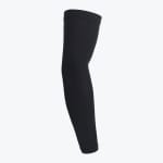 A black athletic compression arm sleeve shown against a solid white background.