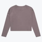 Back view of a plain dusty purple long-sleeve cropped t-shirt on a white background.