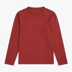 A solid rust red long-sleeve crew neck t-shirt with raglan sleeves, displayed flat against a plain white background.