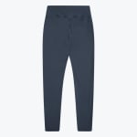 A pair of dark navy blue high-waisted athletic leggings shown flat on a white background.