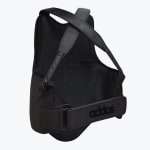 Back view of a black Addos martial arts chest guard with criss-cross shoulder straps and a wide waist strap on a white background.
