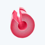 A bright pink cylindrical foam pad with a slit running down its length, shown from a front-facing angle on a white background.