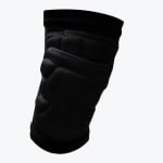 A black padded knee compression sleeve with segmented foam padding, isolated on a white background.