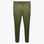 A pair of olive green sweatpants with a drawstring waist, shown against a plain white background.