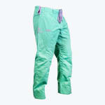 Mint green martial arts gi pants with purple drawstring and embroidered star details, shown against a white background.