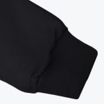 Close-up shot of a black sleeve with a ribbed elastic cuff.