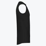 Side profile of a solid black sleeveless athletic tank top with a deep armhole, displayed against a white background.