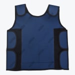 A dark blue addos weighted training vest with black trim and adjustable side straps on a white background.