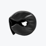 A circular black padded leather cuff with a split opening, shown on a solid white background.